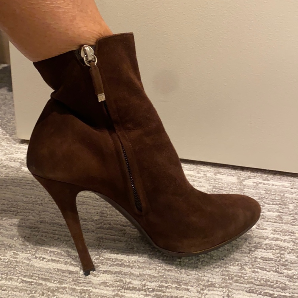 Brown high heel low boots